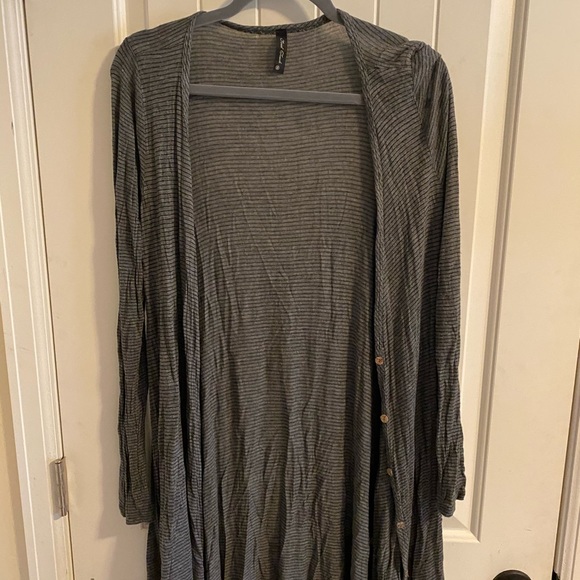 Long Flowy Gray Stripped Cardigan - Picture 1 of 5